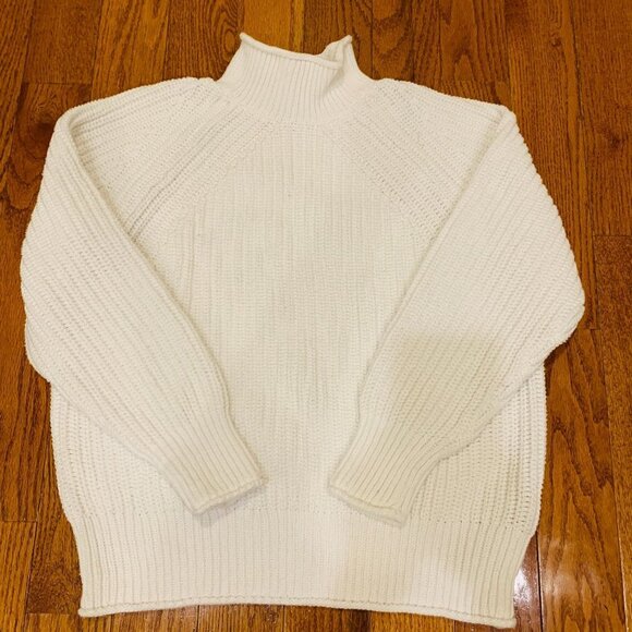 Vintage 90's J. Crew Irish Aran Fisherman Sweater White Cable Knit Turtleneck - Picture 5 of 16